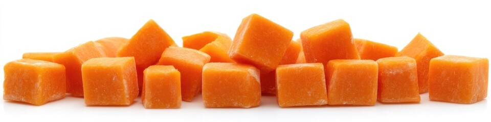 Aufkleber - Freshly cut carrots arranged neatly on a clean white background, perfect for food photography or illustration