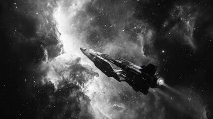 Aufkleber - A classic black and white image of a spacecraft in flight