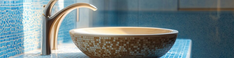 Poster - A bowl-shaped sink sits on a tiled counter, ready for use