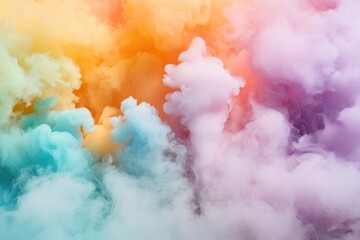 Poster - A vibrant cloud of smoke in a bright blue sky, perfect for use in illustrations or designs about creativity, imagination, or celebrations
