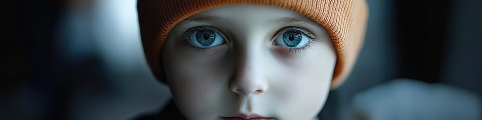 Poster - A young child with bright blue eyes looking directly at the camera