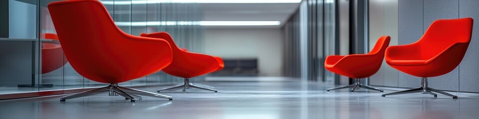Poster - A row of red chairs sitting next to each other, ideal for events or decor
