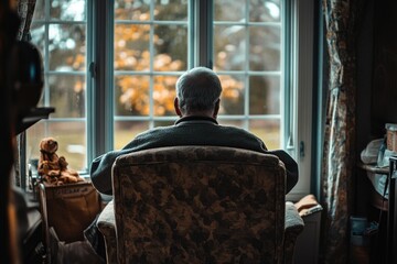 Aufkleber - A person sitting in a chair, looking outside through the window