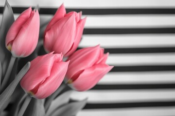 Aufkleber - a bouquet of pink tulips arranged in a decorative vase, perfect for home decor or special occasions