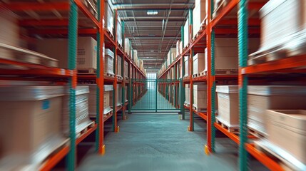 Poster - A large warehouse filled with many shelves storing various goods