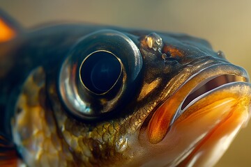 Leinwandbilder - Stunning macro shot of a fish revealing intricate patterns and colors beneath the water surface : Generative AI