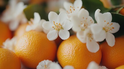 Poster - A basket of oranges with white flowers on them