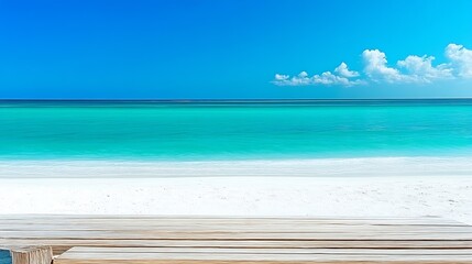 Aufkleber - Stunning Bright Aquatic View Over Tranquil Beach with White Sand Under Crystal Clear Blue Sky : Generative AI