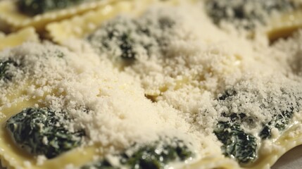 Poster - Close-up shot of a pasta dish topped with spinach and melted cheese
