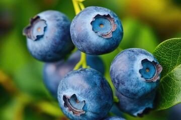 Poster - Close-up shot of blueberries growing on a tree branch