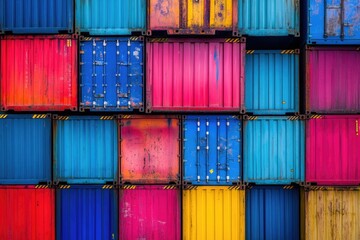 Poster - A pile of colorful shipping containers stacked high