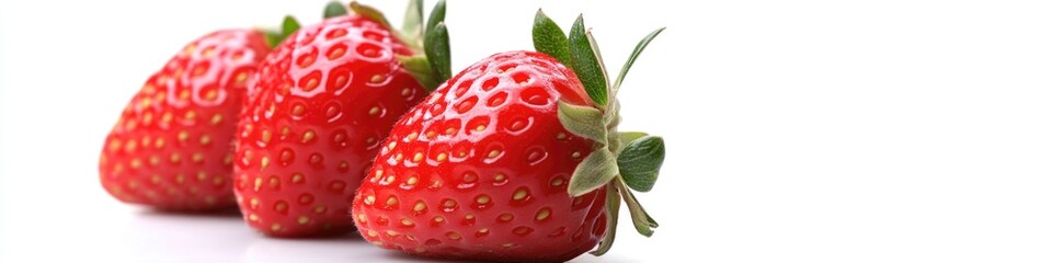 Poster - Fresh strawberries with green leaves on a white background