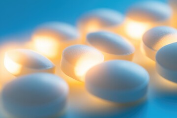 Poster - A collection of white eggs placed on a table, perfect for still life photography or as a prop in various settings