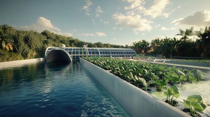 Poster - renewable energy-powered desalination farm that grows crops using seawater.