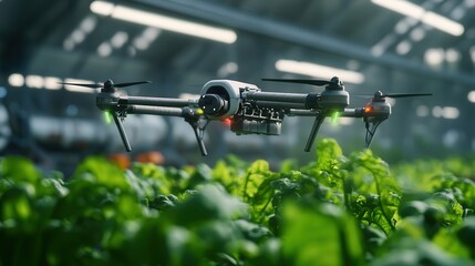 Poster - robotic farm where drones handle planting, harvesting, and crop monitoring in an automated ecosystem.