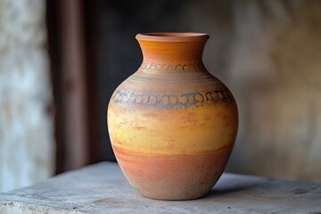 Aufkleber - A simple ceramic vase on a wooden or stone table