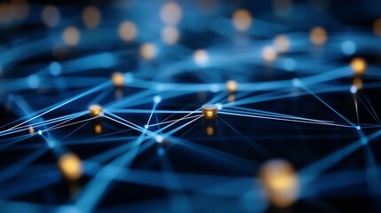 Aufkleber - Abstract Network Connections with Glowing Nodes on Dark Background Representing Data Flow : Generative AI
