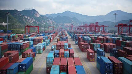 Aufkleber - A large group of storage containers stacked on a parking lot, providing ample space for goods and equipment