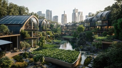 Poster - smart home neighborhood powered by AI, solar energy, and vertical farming
