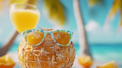 Poster - A refreshing glass of orange juice sits atop a colorful straw ball, perfect for a summer picnic or backyard BBQ