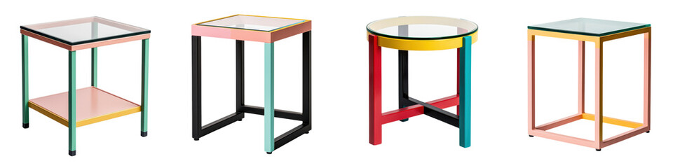 Wall Mural - Vibrant and Minimalist Geometric Side Tables in Pastel Shades for Stylish and Modern Home or Office Decor Design