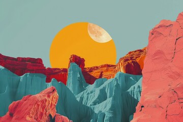 Wall Mural - retro collage of canyon astronomy outdoors mountain.
