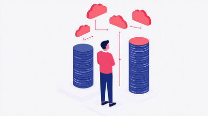 Poster - data processing system, Data management and cloud storage concept with person analyzing