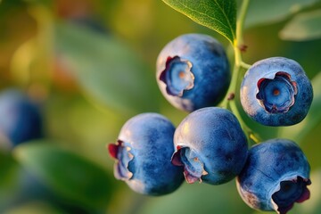 Poster - A cluster of ripe blueberries hangs from a tree branch, ready for picking