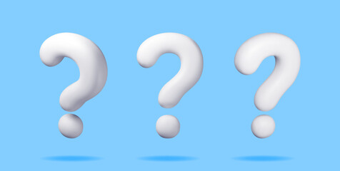 Poster - 3D question mark isolated on blue. Render question symbol. Thin realistic icon. Concept of FAQ, support and help. Problem, survey, information. Vector illustration