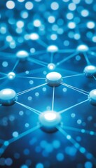 Poster - Abstract Interconnected Nodes, Dynamic Network, Futuristic Grid Connection, Blue Digital Art