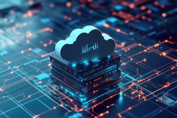 Poster - A cloud hovering above a computer circuit, symbolizing cloud computing