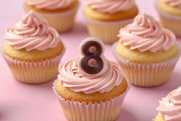 Poster - A single serving of a delicious-looking cupcake with pink frosting, placed on a matching pink surface