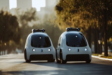 Poster - Two autonomous vehicles navigating a busy urban road