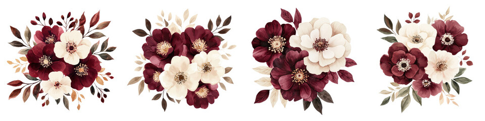 Wall Mural - Exquisite Burgundy and Ivory Floral Bouquet Arrangement  Luxurious and romantic floral design with lush burgundy and ivory blooms foliage and elegant composition