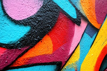 Wall Mural - Close up shot of a vibrant graffiti wall with various colors and designs