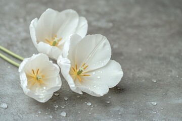 Poster - Three white flowers with water droplets on their petals, great for a still life or nature-inspired design