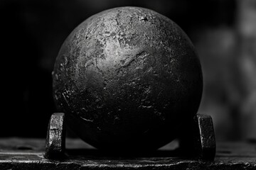 Poster - A close-up shot of a metallic ball, rendered in shades of gray
