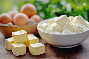 Poster - Two bowls, one with butter, the other with eggs, commonly used in cooking and baking