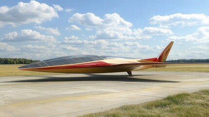 Poster - solar-powered airplane flying long distances with zero emissions.