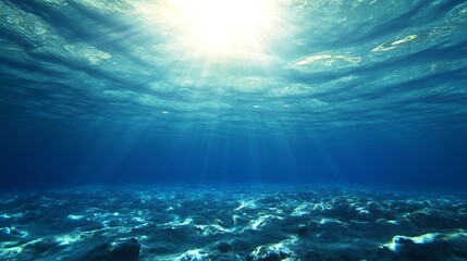 Aufkleber - Stunning underwater image showcasing the sun's rays penetrating the ocean surface creating a serene aquatic atmosphere : Generative AI