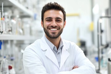 Poster - a person in a white lab coat with a friendly expression, great for science-related concepts or illus