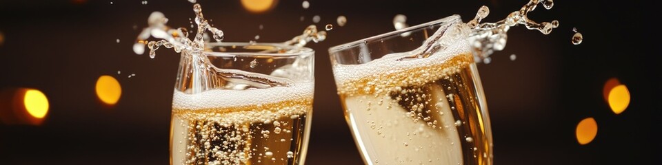 Poster - Two champagne glasses being filled with foam and bubbles