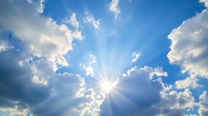 Poster - Radiant Sunlight Breaking Through Clouds in a Clear Blue Sky : Generative AI
