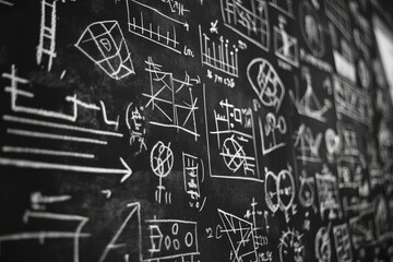 Aufkleber - a close-up shot of a blackboard covered in various writings, equations, and diagrams