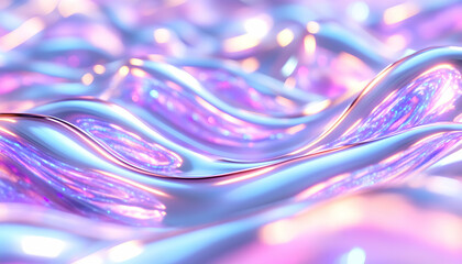 Metallic wave with bokeh effect on shiny surface; suitable as abstract background
