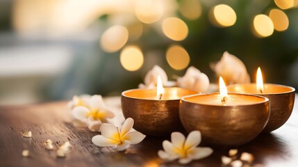 Leinwandbilder - Elegant trio of floating candles accompanied by flowers creating a dreamy and romantic ambiance : Generative AI