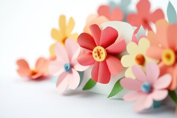 Poster - A decorative arrangement of paper flowers sits atop a table