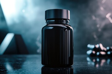 Poster - A close-up view of a bottle sitting on a table, great for showcasing product or still life photography