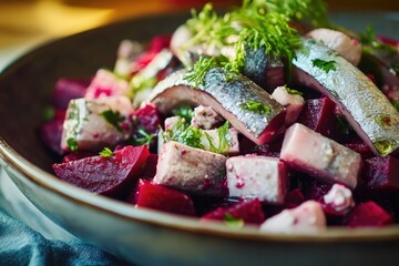 Poster - A plate of fish and mixed vegetables ready to eat
