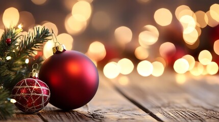 Aufkleber - Christmas decorations featuring red and gold ornaments with bright blurred lights : Generative AI